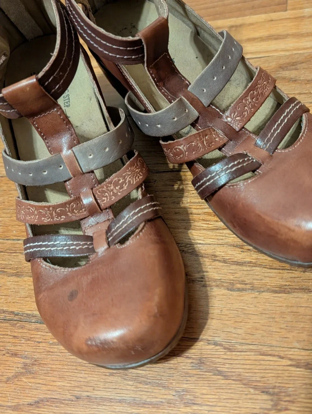 L'artiste Spring Step Cognac Brown Multi Cut Out Wedges